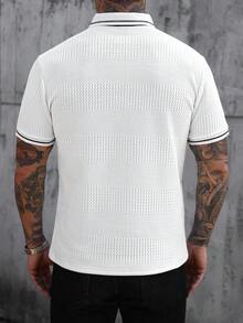 Manfinity Homme Camisa polo casual de manga corta con rayas para hombre - Blanco - Ver 2