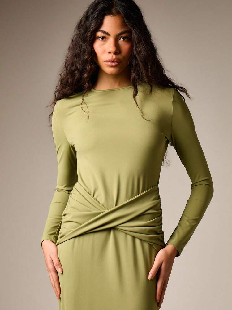 AiiRZ Long Sleeve Twist Panel Bodycon Dress