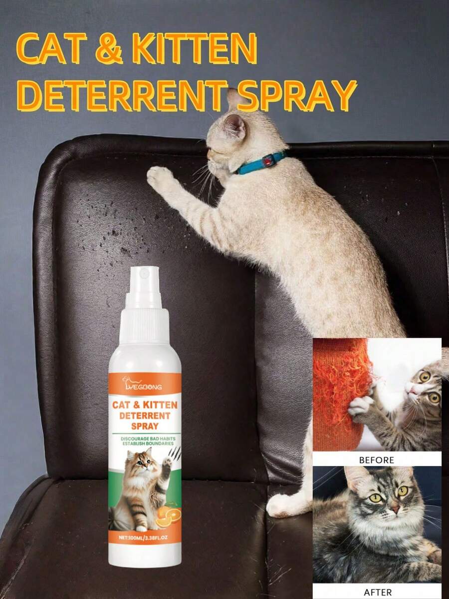 1瓶猫咪护理喷雾，成分温和，减少猫咪抓挠和啃咬行为。这是一款家居防护喷雾，适用于喷洒在家具、植物和其他物品上，提供全面保护。它散发出猫咪不喜欢的香味，抑制猫咪的抓挠欲望，让猫咪远离，保护家居用品。 - 彩色 - 查看 1