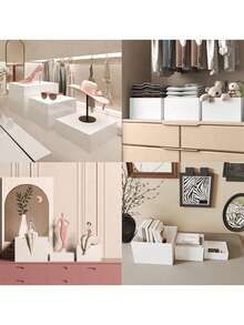 Three Pieces White Acrylic Display Box Base Stand For Baking Cakes, Three-Dimensional Hollow Display Stand, Wedding, Party, Baptism, Birthday Dessert Plate - White - View 5