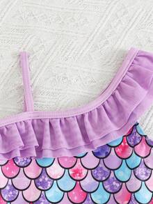Cozy Pixies 女童美人鱼印花泳衣，带裙摆，可爱泳装，适合运动、海滩、度假、休闲等各种场合。 - 紫色 - 查看 5
