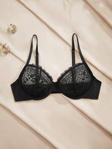 Charlaine Sujetador de encaje floral elegante y cómodo para mujer - Negro - Ver 7