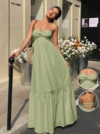 MainGRL Vestido Estilo Boêmio Verde-Lima, Adequado para Férias de Primavera/Verão