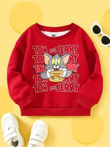 TOM & JERRY X SHEIN 男童卡通字母图案宽松落肩卫衣，秋季款