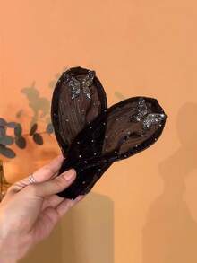 1 Peça Clipe de Cabelo com Laço de Strass Cintilante, Decoração de Laço de Tule, Clipe de Cabelo com Bola Enrolada, Adequado para Festa e Uso Diário - Multicolorido - Visão 5