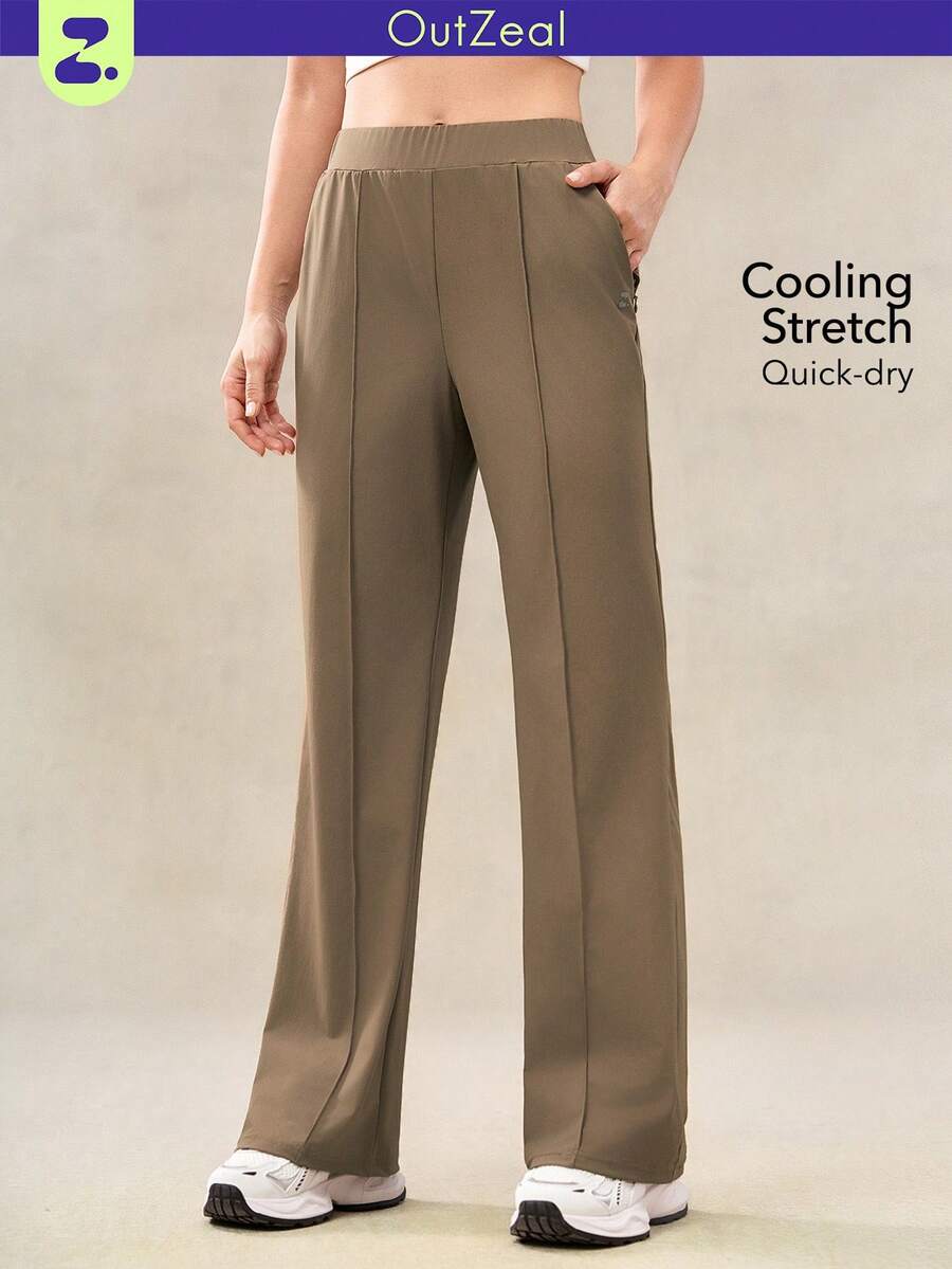 OutZeal 女士运动裤 休闲凉爽触感弹力阔腿带拉链口袋 - 棕色 - 查看 1