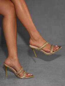 CUCCOO SZL Women's Fashionable Elegant Party Rhinestone Decorated Heeled Sandals Valentine's Day - Gold - View 2