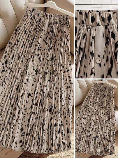 SHEIN LUNE 大码女装秋冬新款杏色波点印花半身裙，高腰休闲百搭外出裙