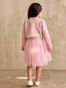 SHEIN 女童公主裙，粉色，小香氛，外套套装裙，网纱连衣裙，优雅派对礼服 - 粉色 - 查看 2
