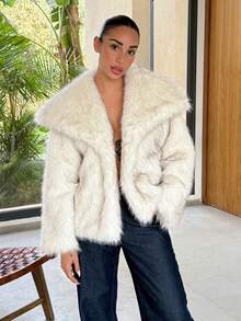 Mélanie ORL Chaqueta de mujer de invierno con cuello vuelto y abertura al frente con pelaje - Gris - Ver 5