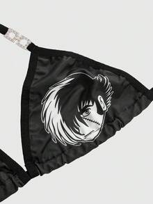 Black Jack X ROMWE 2pcs Black Jack Graphic Print Music Festival Streetwear Wireless Bra & Short Sleeve Tee Set For Women - Black and White - View 6