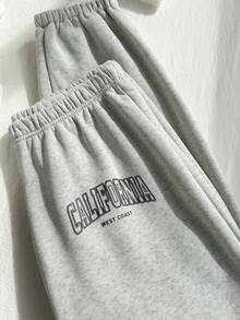 Comfortcana 大碼字母圖案彈性腰帶衛褲 - 淺灰色 - 查看 5