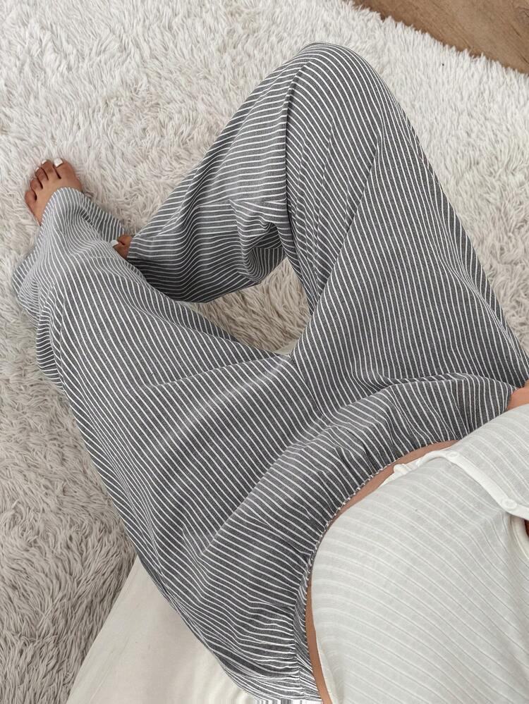 Dazy Plus Elastic Waist Loose Striped Plus Size Women Pajama Bottoms