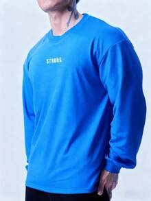 Gym Rark Men's Letter Print Round Neck Fashionable Long Sleeve Sports T-Shirt - Navy Blue - View 3