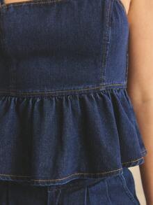 Aralina Soft Denim Fabric Spaghetti Strap Peplum Hem Fitted Bust Flowy Silhouette Summer Outfits For Women Cute Summer Tops Casual Top