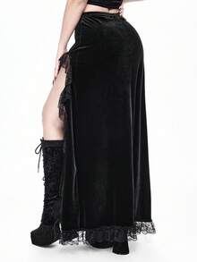 ROMWE Váy xòe cao xếp ly ren và nhung Gothic cỡ lớn cho nữ - màu đen - Xem 8