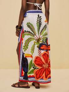 SHEIN Veneréa Women's Colorful Print Long Beach Cover-Up & Skirt Set, Spring/Summer - Multicolor - View 6