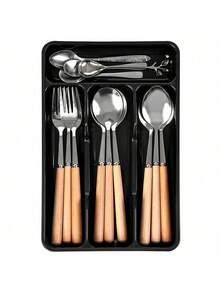 1PC Japanese Style Silverware Organizer, Multi-Compartment Drawer Tray For Forks, Spoons, Knives, Chopsticks, Space Saving Kitchen Utensil Storage Box, Perfect For Home.