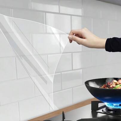 1片大号PET材质耐高温透明防油防水自粘贴纸，厨房墙砖保护贴，适用于夏季海滩派对露营整理房间装饰家居装修DIY保护膜装饰盖