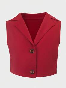 SHEIN Girls' Burgundy Collared Top + Burgundy Elastic Waist Pants Set, Elegant Yet Playful, Suitable For School, Home, Afternoon Tea, Summer Daily Outfit - Burgundy - View 7