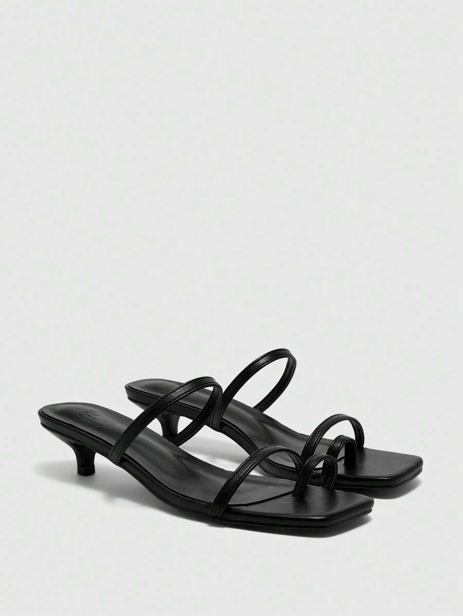 CUCCOO BIZCHIC 女士方头时尚休闲日常穿搭细跟拖鞋 - 黑色 - 查看 1