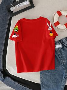 LOONEY TUNES X SHEIN 男童夏季休闲动物纹圆领短袖T恤 - 白色 - 查看 2