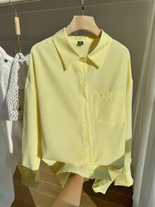 Comfortcana Plus Solid Button Front Shirt - Yellow - View 3