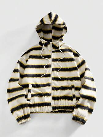 Veste décontractée à capuche, manches longues, avec poche rayée, polyvalente pour hommes