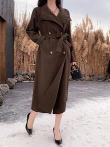 DAZY Women's Casual Wool Blend Belted Coat, Fashionable For Autumn And Winter