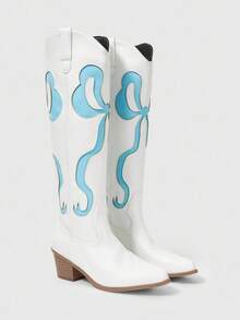 ROMWE Kawaii 女式西式镂空蝴蝶翼刺绣皮革过膝长靴，春秋季新品