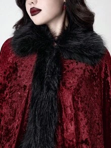 ROMWE Áo choàng Gothic cổ lông giả chắp vá họa tiết cung điện cổ điển dành cho nữ, viền ren nhung kim cương - Màu Đỏ Sâu - Xem 2