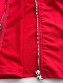 Maweii Bộ đồ thể thao phong cách đường phố dành cho nữ cỡ lớn, gồm áo khoác cardigan có khóa kéo và áo hai dây phối màu tương phản, kết hợp với quần short, trang phục mùa thu với áo đỏ. - Nhiều màu - Xem 8