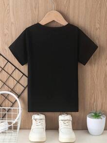 Kids' Big & Tall Casual Printed Crew Neck Short Sleeve T-Shirts - Colorful Graphic Tees for Fall Students' Daily Wear - Negro - Ver 3