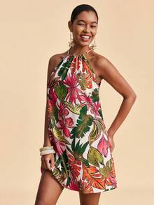 Travachic Váy mini voan trễ vai in hoa, phù hợp cho kỳ nghỉ xuân/hè - Nhiều màu - Xem 7