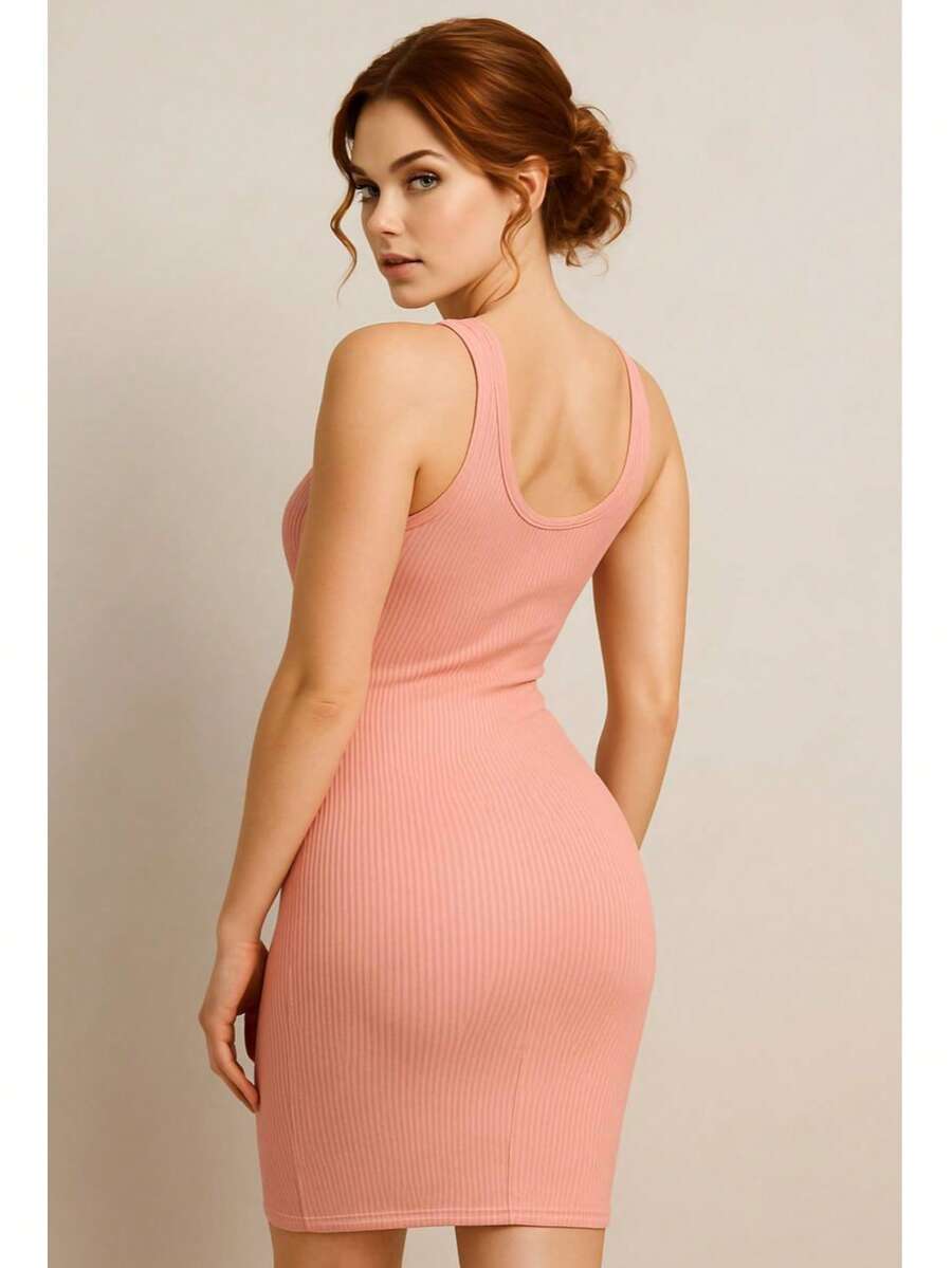 Vestido Sexy Dama Premium Vestido Entallado Vestido Botones Frontales Abertura Elegante Vestido Tirantes Vestido Ajustable Vestido Con Botones - rosa - Ver 1