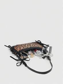 ROMWE Kawaii Túi đeo vai/dưới cánh tay họa tiết da báo phong cách ballet cổ điển dành cho nữ, túi đeo vai, túi xách nữ họa tiết động vật, ví cầm tay họa tiết da báo thời trang thu đông dành cho nữ, túi xách nữ họa tiết hổ thu đông mới - Màu đen báo - Xem 4