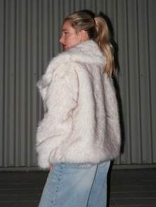 Turnttoni Women's Winter Lapel Open Front Fluffy Jacket - Grey - View 2