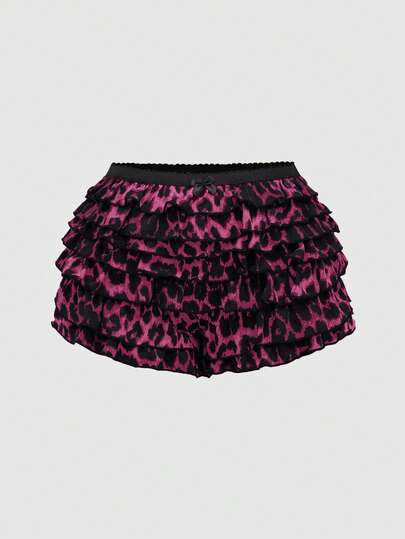Grunge Punk Y2K Leopard Print Layered Ruffle Hem Mini Skirt