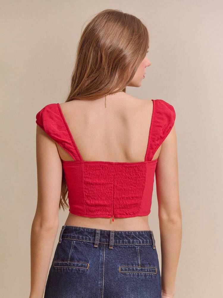 Bold Red Sweetheart Crop Top With Ruched Straps Red Crop Top Red Top Red Summer Top Cute Red Top Spring Party Top New Year Top  Top French Style Parisian Style