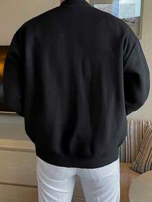 DAZY 男士休闲V领开衫，纯黑色，日常穿着，秋季款 - 黑色 - 查看 2