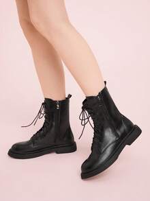 CUCCOO DOLLMOD 女士时尚百搭系带中筒靴 - 黑色 - 查看 3