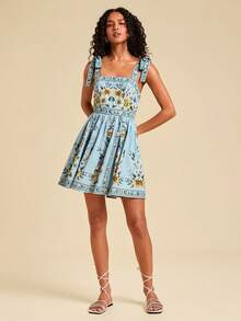 Travachic 女士印花方领无袖系带束腰夏季连衣裙，女士度假装，女士海滩度假装，女士夏季服装，女士夏季连衣裙，女士连衣裙，夏季连衣裙 - 彩色 - 查看 7