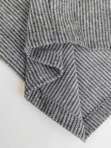 Shapeblank 大码女装秋冬时尚休闲宽松舒适日常加厚黑白条纹弹力腰灰色阔腿裤，冬季长裤，女式下装，简约风格 - 黑與白 - 查看 4