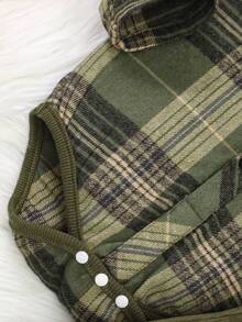 SHEIN 秋冬季格子灯芯绒背带连体衣婴儿套装 - 軍綠色 - 查看 4