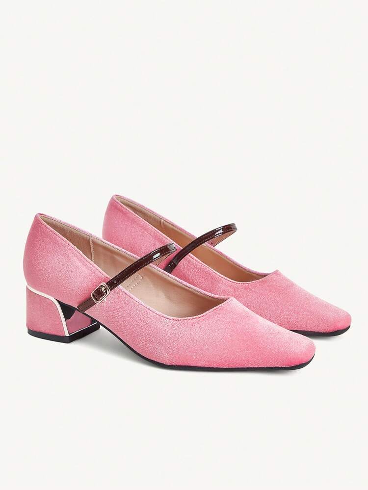 CUCCOO CHICEST Décolleté con punta quadrata e tacco a blocco, eleganti ballerine vintage dal sapore vintage, décolleté Mary Jane in velluto con tacco alto, adatti per feste di Natale, appuntamenti, pomeriggi del tè, San Valentino