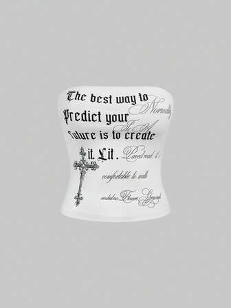 Grunge Punk Canotta corta retrò Y2K da donna, stile baddie, romantica, con stampa punk a croce e lettera