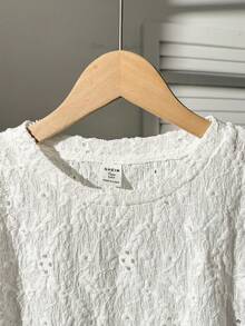 SHEIN 少女纯色圆领修身休闲短款短袖T恤，甜美上衣 - 白色 - 查看 4