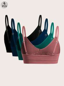 4 piezas de sujetadores cortos con estampado floral sin costuras para mujeres, con tirantes ajustables - Multicolor - Ver 2