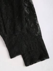 SHEIN Glamour Casual Black Lace Sheer Blouse For Women Lace Sheer Blouse, Solid Color Lace Women Shirt Isabel Marat Sexy Blouses For Women Sheer Tops For Women Sheer Black Top - Black - View 3