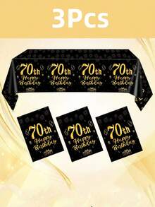 1PC/3Pcs/6Pcs Black Gold Fragmented Gold Birthday 70th Birthday Party Disposable Rectangular Tablecloth, Table Runner Perfectly Decorated Men Women's Birthday Party Room Table, 70th Birthday, Party Gift Table Decoration Table Cloth Table Cover, Birthday Gift, Party Favor - Multicolor - View 4